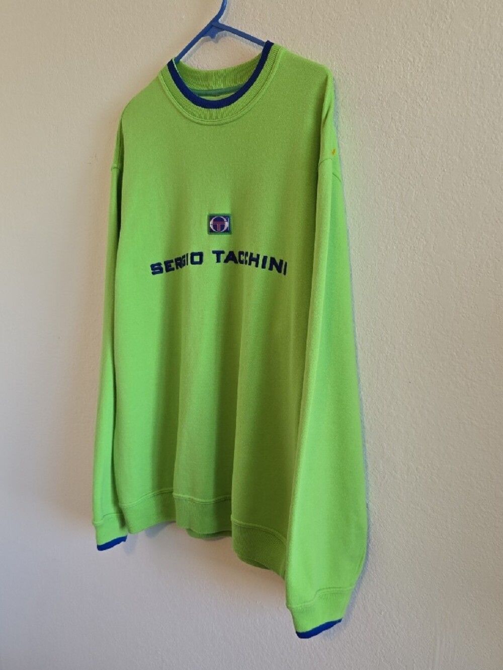 Sergio Tacchini Lime Green Sweatshirt with Blue Trim - XL - Picture 11 of 13